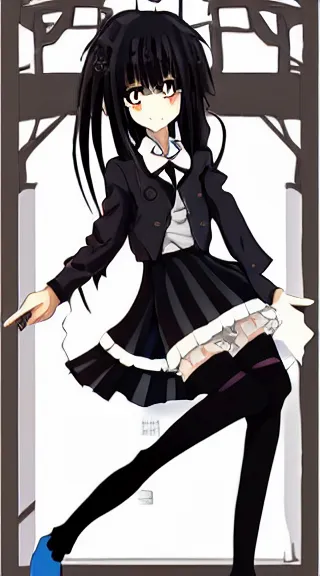 Image similar to Anime Screenshot of a “red-eyed black-haired anime fox girl” wearing black fingerless-gloves, high-waist-black-skirt, white-collared-shirt blue-open-jacket, black-necktie, unsheathing her katana, white background, visual-key, anime illustration, pixiv, anime-twitter