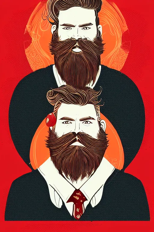 Image similar to an illustration of a portrait of a respectable dignified 3 0 ish pentecostal preacher with kind eyes and red beard and hair in the style of art - deco artwork art by kyle ferrin and loish!, digital art, highly detailed, intricate, sharp focus, trending on artstation hq, deviantart, 4 k uhd image