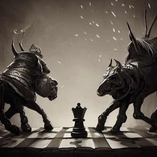 Conceptual sketch image with chess pieces on white background