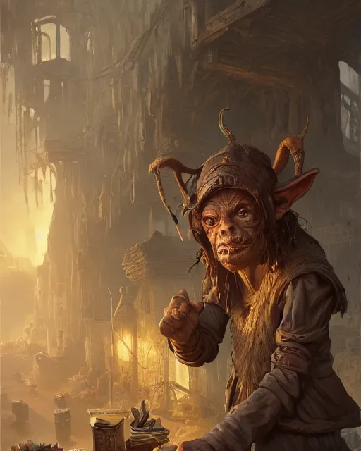 Image similar to A merchant selling treasuries, highly detailed face, fantasy art, goblin art, in the style of greg rutkowski, illustration, epic, fantasy, intricate, hyper detailed, artstation, concept art, smooth, sharp focus, ray tracing