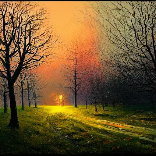 Image similar to A Landscape by Alena Aenami and John Atkinson Grimshaw