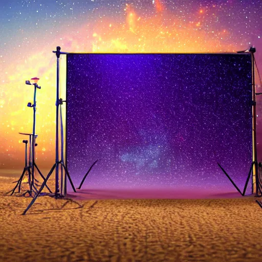 Image similar to beutiful purple stary night, concept art, 4 k, light dust, beach