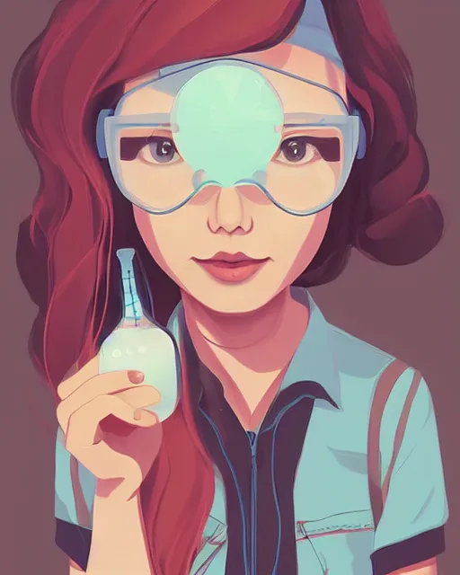 Image similar to a little girl is doing a science experiment. clean cel shaded vector art. minimalist illustration art by lois van baarle, artgerm, helen huang, by makoto shinkai and ilya kuvshinov, rossdraws