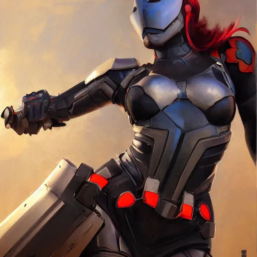 Image similar to greg manchess portrait painting of partially armored female iron spiderman as overwatch character, medium shot, asymmetrical, profile picture, organic painting, sunny day, matte painting, bold shapes, hard edges, street art, trending on artstation, by huang guangjian, gil elvgren, ruan jia, greg rutkowski, gaston bussiere