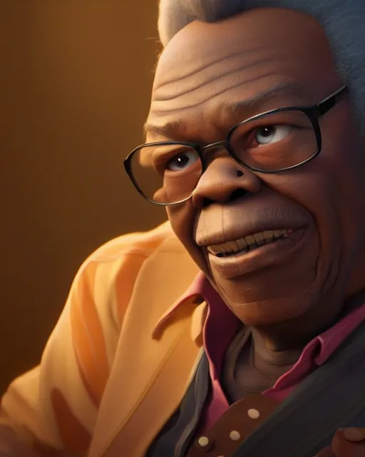 Image similar to disney pixar portrait 8 k photo of john lee hooker : : by weta, greg rutkowski, wlop, ilya kuvshinov, rossdraws, artgerm, annie leibovitz, rave, unreal engine, alphonse mucha : :