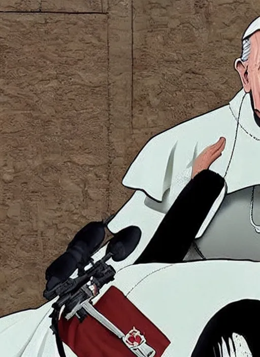 Image similar to The Pope as the main character on a GTA cover