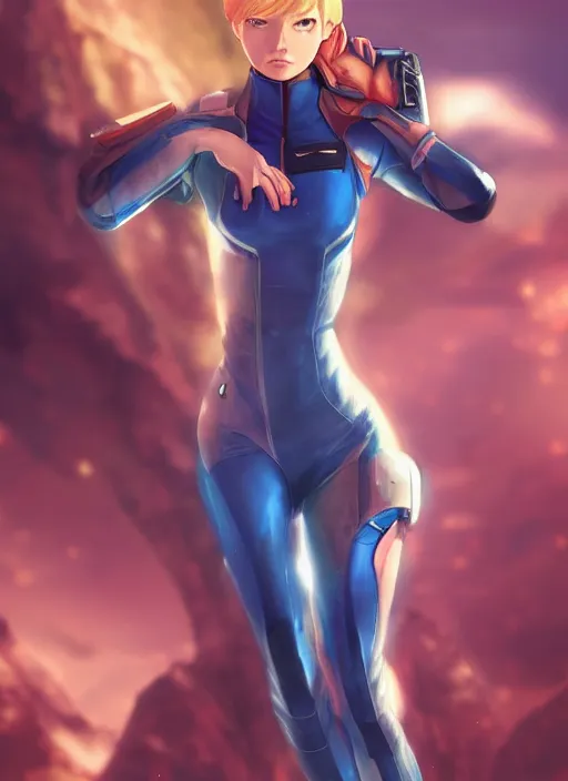 Image similar to beautiful portrait of a stunning pilot who looks like Zero Suit Samus , character design by Ross Tran, detailed, soft lighting