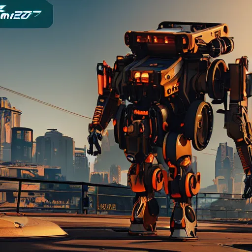 Prompt: mech in style of leesouder. and in colors of forza horizon 5 and cyberpunk 2 0 7 7