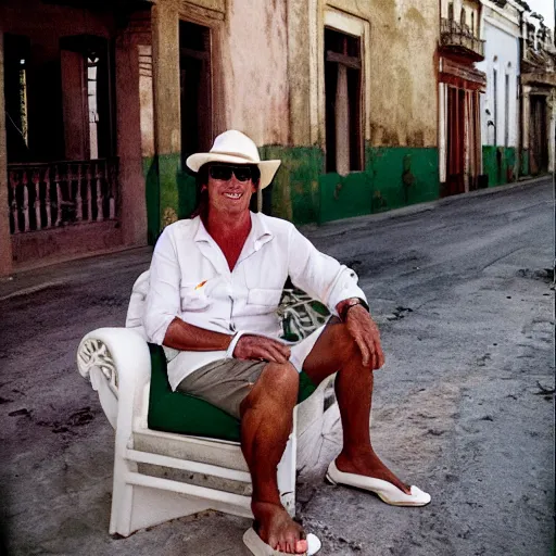 Image similar to Jair Bolsonaro Vacation in Cuba, portrait photo made by Slim Aarons, award winning