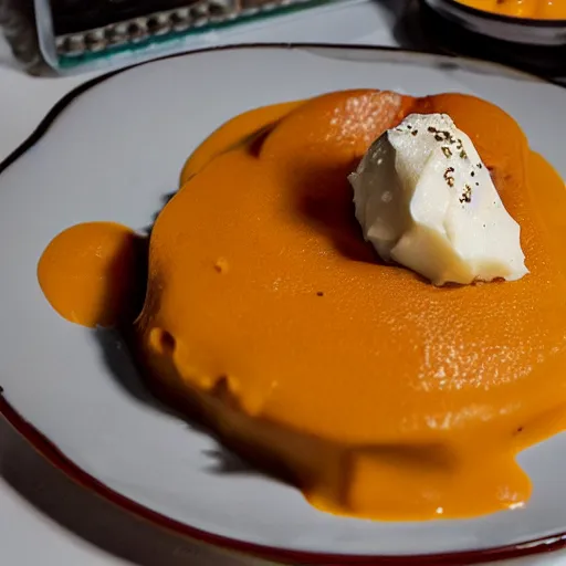 Image similar to Lego bricks on orange gravy , mashed potatoes, Michelin star, award winning