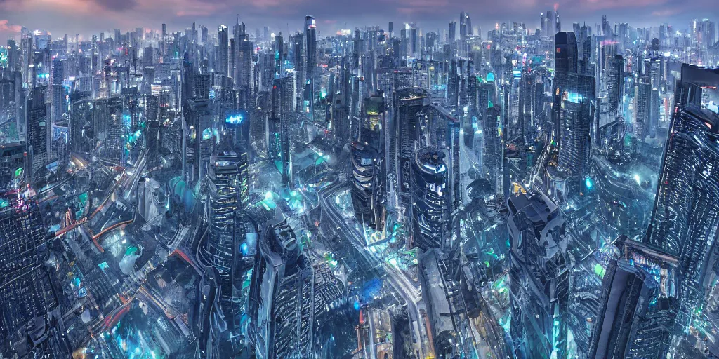 Prompt: futuristic shenzhen skyline, sunrise, vray, hdr, overhead view, photorealistic, highly detailed, 8 k