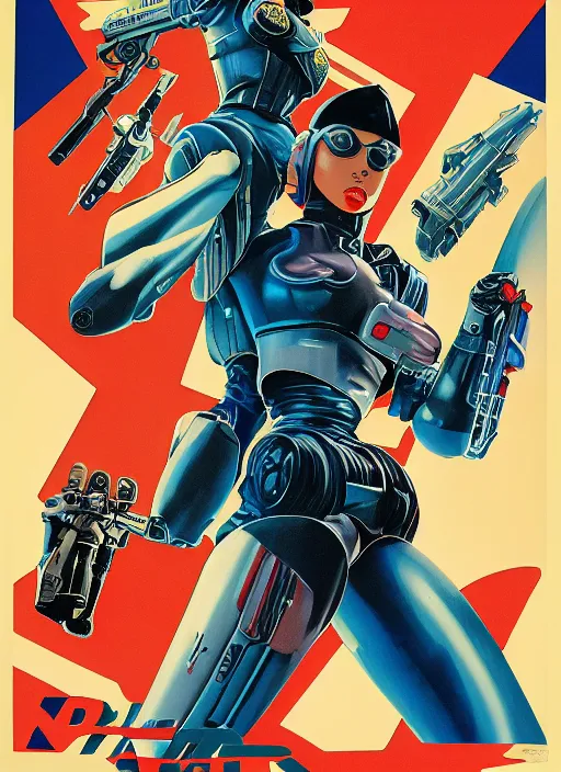 Image similar to american propaganda poster art. powerful cyberpunk pilot. portrait by jean giraud and anton otto fischer and john philip falter and will eisner and gil elvgren and pixar. full body. realistic proportions. science fiction d & d. overwatch, rb 6 s, cyberpunk 2 0 7 7, blade runner 2 0 4 9 concept art. cel shading. thick lines.