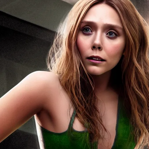 Image similar to Photorealistic art of Elizabeth Olsen as the hulk, full body, action shot, high definition, cinematic, realistic