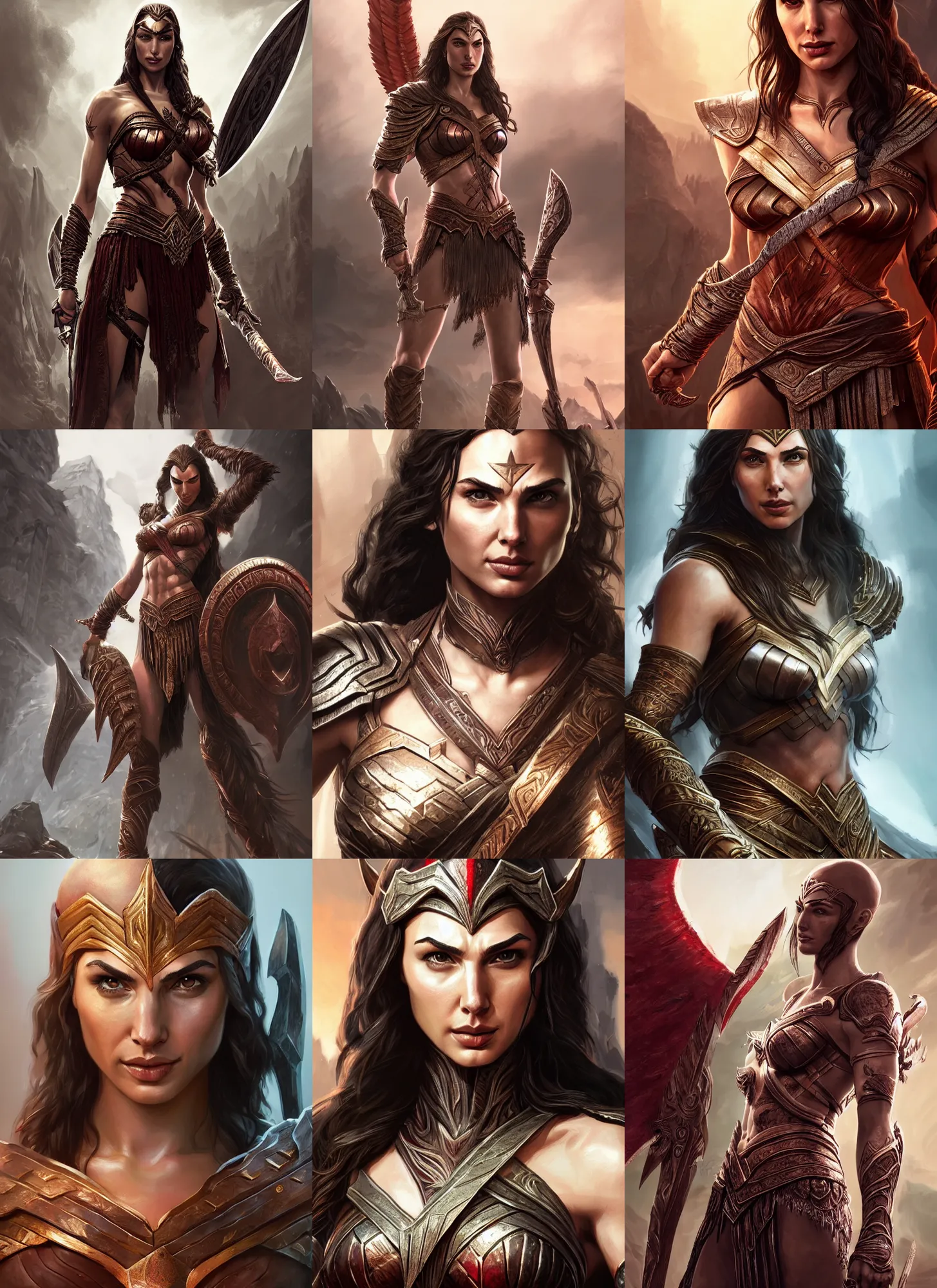 Prompt: a highly detailed illustration of gal gadot as god of war, intricate, elegant, highly detailed, centered, digital painting, artstation, concept art, smooth, sharp focus, league of legends concept art, wlop