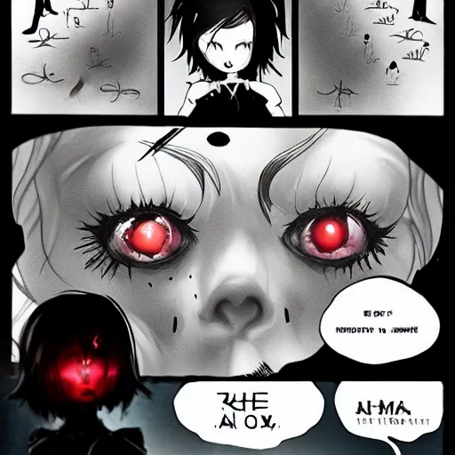 Prompt: a dark picture comic featuring blood horror and goth anime girls