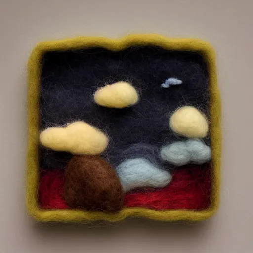 Prompt: a needle felting of on oncoming thunderstorm
