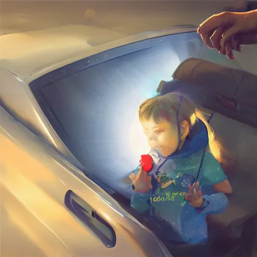 Image similar to close up of child's hand attaching a star - shaped sticker to a truck, digital art by ruan jia and mandy jurgens and artgerm, highly detailed, trending on artstation, award winning