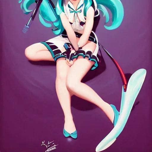 Image similar to Hatsune Miku pin-up poster by Gil Elvgren and Daniela Uhlig