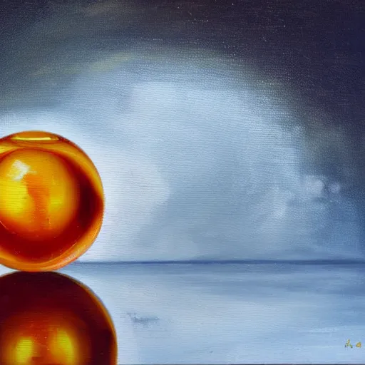 Prompt: soap bubble with fireball inside, oil painting