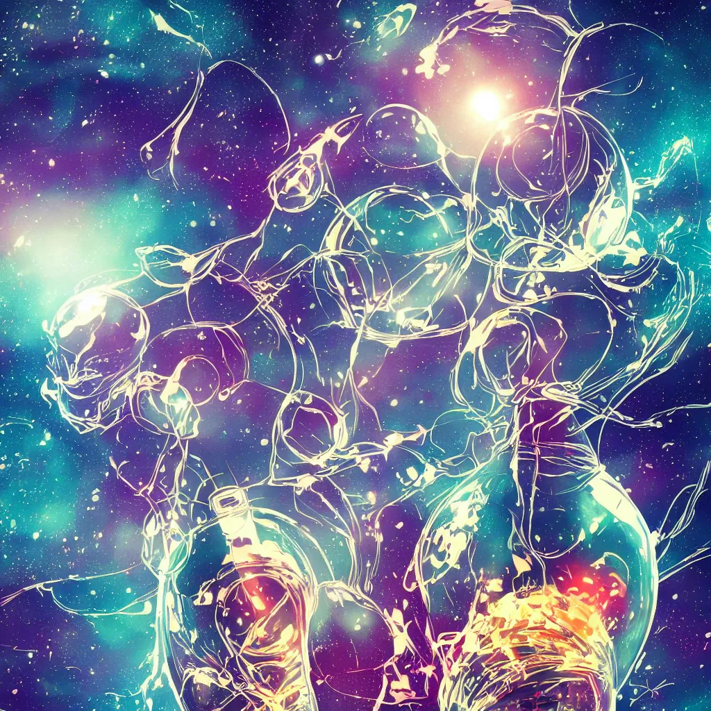 Image similar to the universe contained within a bottle, in a style of artstation