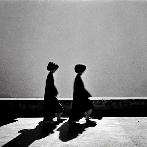 Prompt: an approaching shadow, black and white photography by fan ho, hong kong 1 9 5 4