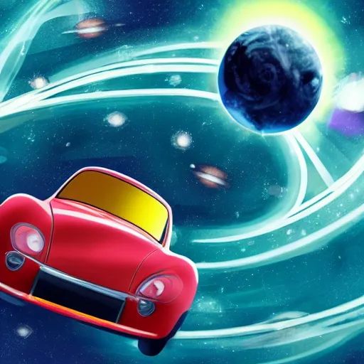 Prompt: a Car ist fliyng in space