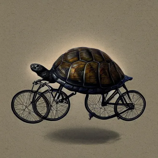 Prompt: a turtle with bike helmet riding a fixie bicycle, digital art by łukasz piskorz and patrick mcenvoy and michael komarck, intricate, highly detailed, artstation, concept art, smooth, sharp focus photo centered