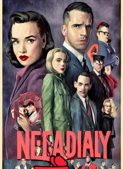 Prompt: netflix show'the umbrella academy'done in 5 0's style, impressionistic, colorful, digital art, oil paintings, watercolor