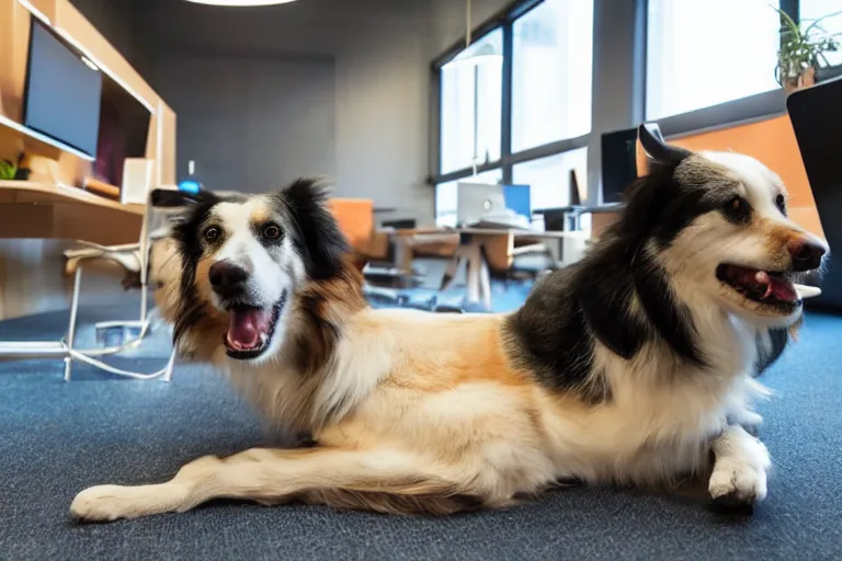 Image similar to pets are working in co - working modern offices