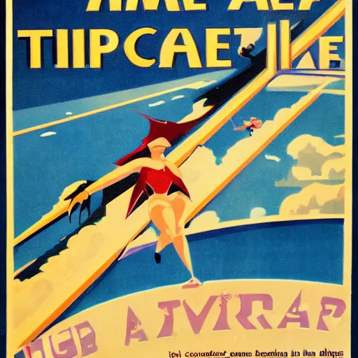 Prompt: advertisement for a time travel agency, vintage art deco