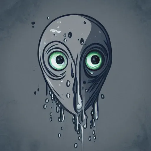 Image similar to viscuous liquid dripping from a cancerous alien face in a futuristic grey environment