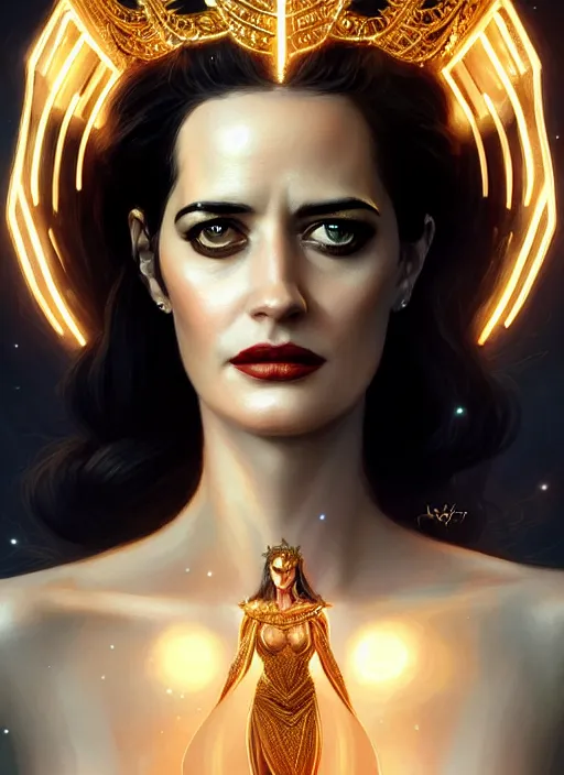 Image similar to eva green as amazon queen, intricate, elegant, glowing lights, highly detailed, digital painting, artstation, glamor pose, concept art, smooth, sharp focus, illustration, art by artgerm and greg rutkowski, artey freytag