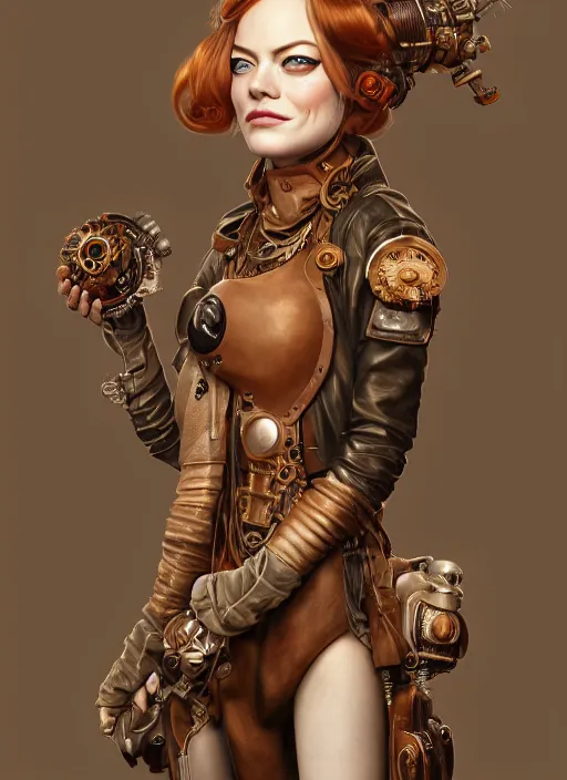 Image similar to steampunk portrait of Emma Stone, au naturel, hyper detailed, digital art, trending in artstation, cinematic lighting, studio quality, smooth render, unreal engine 5 rendered, octane rendered, art style by klimt and nixeu and ian sprigger and wlop and krenz cushart