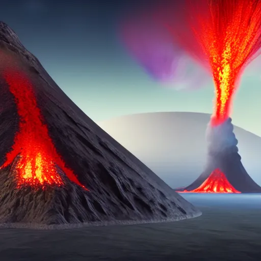 Image similar to 3 d virtual landscape painting, amazing volcanic eruption, three point lighting, by yuumei, bayard wu, wlop, tim white, ross tran, 4 k