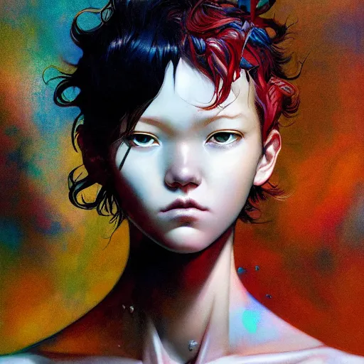 Image similar to prompt : figurative unique features portrait soft light painted by james jean and katsuhiro otomo and erik jones, inspired by akira anime, smooth face feature, intricate oil painting, high detail illustration, sharp high detail, manga and anime 1 9 9 9