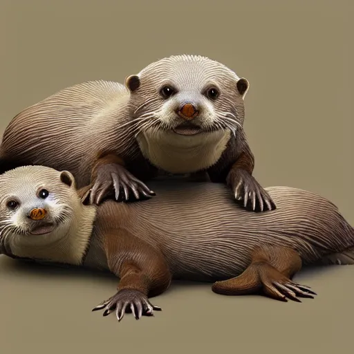 Prompt: concept art, character set, 3d, Otters playing, ultra realistic, 8k,