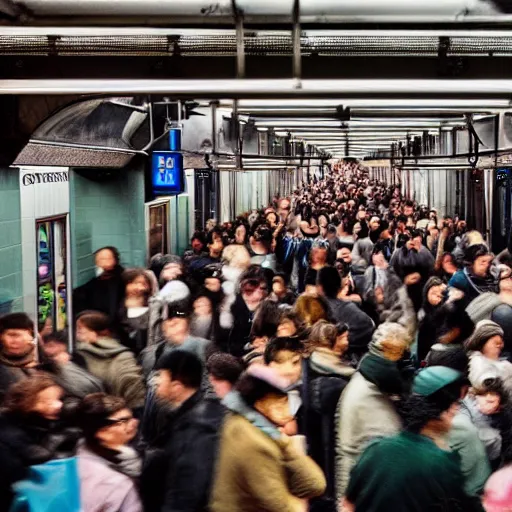 Prompt: [ crowded subway in new york city ] : : tilt - shift photography : : muted colors : : 8 k