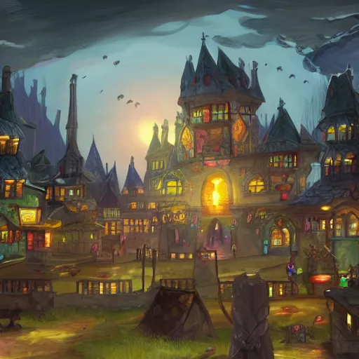 Prompt: fantasy town, game concept art, illustration,