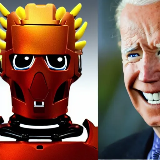 Image similar to Bionicles character with the face of Joe Biden