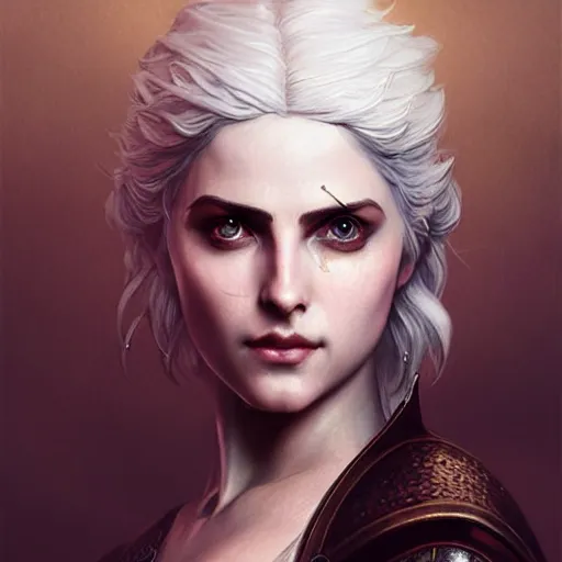 Image similar to Pre-Raphaelite Ciri from Witcher 3 by Artgerm and Greg Rutkowski, intricate, elegant, highly detailed, digital painting, pale