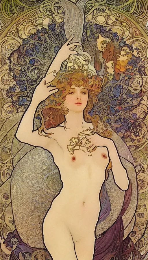 Image similar to fantasy art by Alfons Mucha,beautiful,high quality,masterpiece,incredible,pretty,gorgeous,stunning,appealing,4k,detailed,intricate,coherent symmetrical,fullbody,full body,face