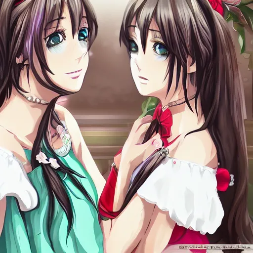 Prompt: a serious stare down between two beautiful maids standing face to face, detailed anime art