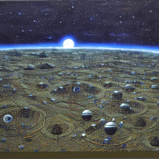 Prompt: spacy colony by don Davis, on canvas