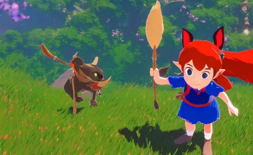 Prompt: Kiki from Kiki's delivery service in The Legend of Zelda: Breath of the Wild, 4k, UHD