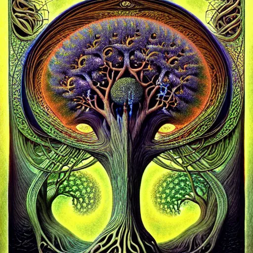 Image similar to tree of life by roger dean and andrew ferez, art forms of nature by ernst haeckel, divine chaos engine, symbolist, visionary, art nouveau, botanical fractal structures, organic, detailed, realistic, surreality