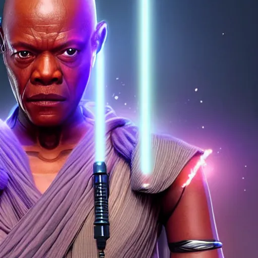 Image similar to rey and mace windu combined into a single person, detailed, 4 k, realistic, accurate