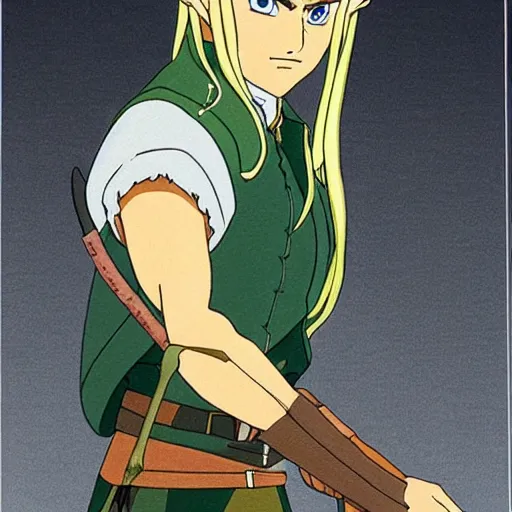 Image similar to legolas from the anime lord of the rings (1986), studio ghibli, very detailed, realistic