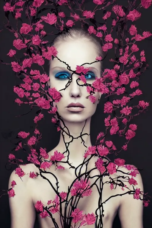 Image similar to beautiful elegant women made of oil and floral vines by rik oostenbroek, contrasted color