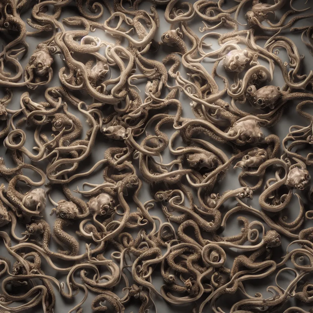 Prompt: a wideshreen photo of a huge cabinet full of octopuses cinematic lighting, hyper realistic, very detailed, Octane render 8k