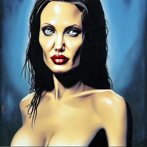 Prompt: angelina jolie painted by richard corben